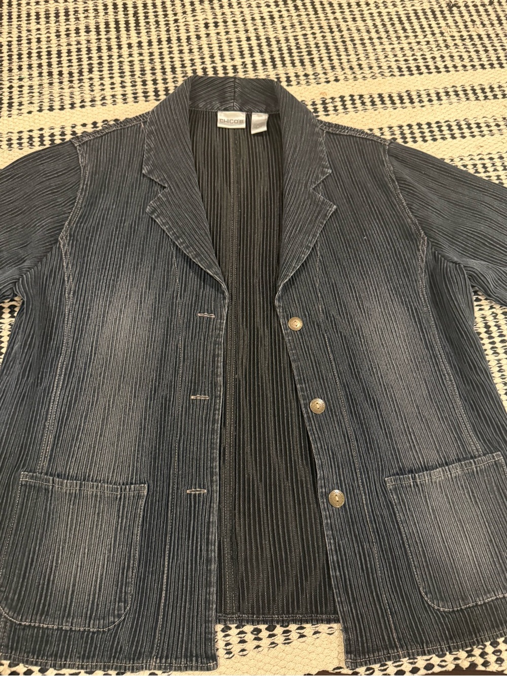 Chico's Women’s Pinstripe Knit Blazer in Dark Blue